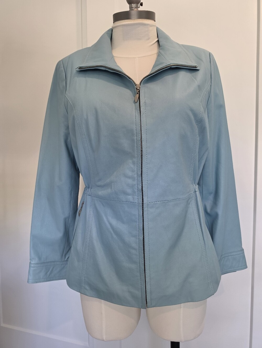 Geneology Leather Light Blue Women's Zip-Front Jacket